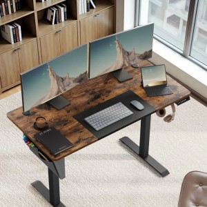 Songmics Schreibtisch Balok Höhenverstellbar 140 cm Braun-Schwarz