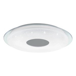 Weiße Eglo LED-Deckenleuchte Lanciano-Z mit transparentem Ring und Sternenmuster, Ø 56 cm.