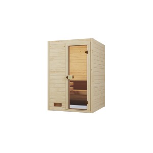 Weka Massivholzsauna Valida mit Glastür und 4,5 kW BioS Ofen Sparset.
