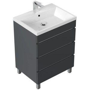 Posseik Fellini Badmöbel-Set, 60 cm, Grafit, mit Waschbecken und 3 Schubladen.