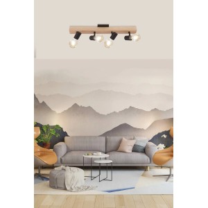 Eglo Townshend 3 Spotleuchte, 4-flammig, schwarz-braun, Holz, für E27 Leuchtmittel