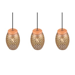 Reality Pendelleuchte Bidar, 3-flammig, Coffee. Hängelampe mit Holzakzenten und dekorativem Muster.