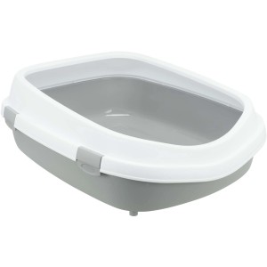 Trixie Katzentoilette Primo XXL, grau-weiße Kunststoff-Toilette mit Rand und Easy Click-Verschlüssen.