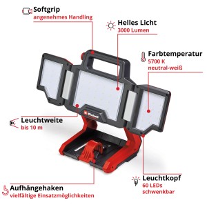 Einhell Akku-Lampe TP-CL 18/3000 Li-Solo: LED-Baustrahler mit Tragegriff und schwenkbarem Leuchtkopf.