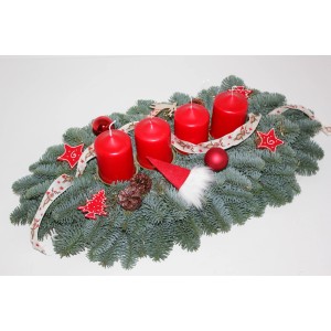 Adventsgesteck mit 4 Kerze 55 cm Rot