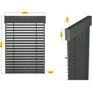 Schellenberg Raffstore Express mit Motor, 210x260 cm, Anthrazit, Maße und Detailansicht.
