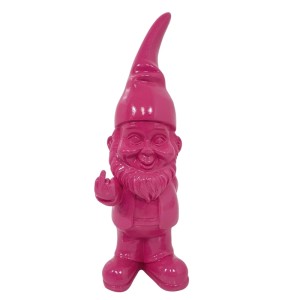 Magenta Deko-Zwerg aus Polyresin, 58 cm, zeigt den Stinkefinger. Skurrile Gartendekoration.