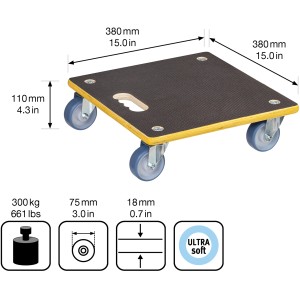 Wagner Transporthilfe 1340 mit 300 kg Tragkraft, 38x38cm, aus FSC®-Holz mit Ultrasoft-Rollen.