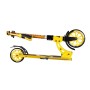 Gelber Six Degrees Aluminium Scooter Junior, zusammengeklappt, mit Ständer und höhenverstellbarer Lenkstange.