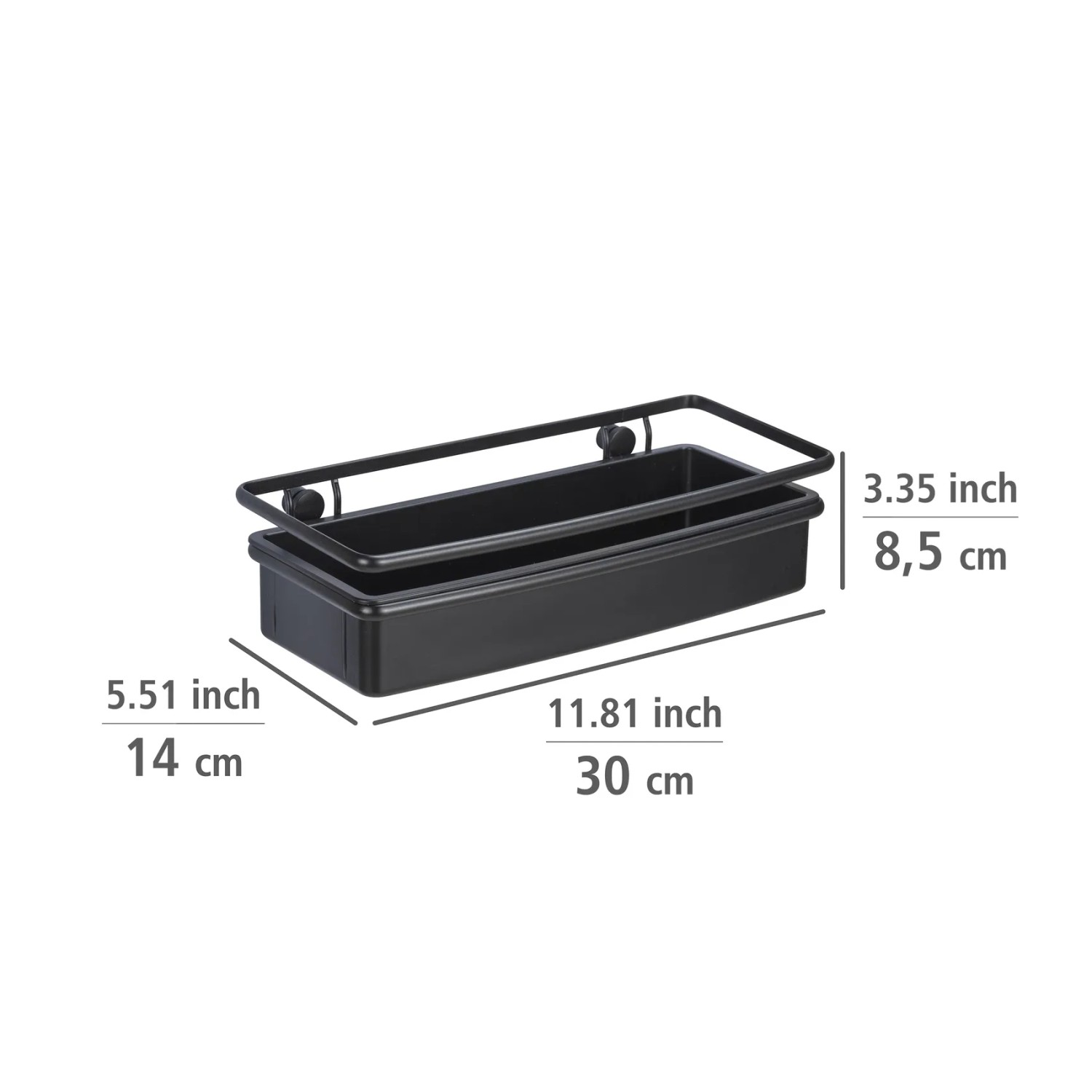 WENKO Wandablage Molinella Schwarz, Drahtkorb für Badutensilien, 30x8,5x14cm.