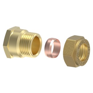 Kirchhoff Übergangsstück 22 mm x 24,2 mm für CU-Rohr, blank, Klemmfitting aus Messing.