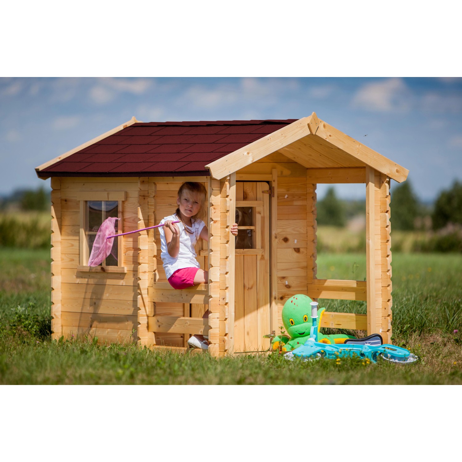 Timbela Kinderspielhaus Holz M501A 1,1 m² mit Boden Holzfenster mit