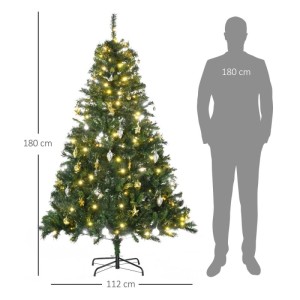 HOMCOM künstlicher Weihnachtsbaum 180 cm, 200 LEDs, Deko, Metallfuß. Grüne Tanne mit Lichtern.