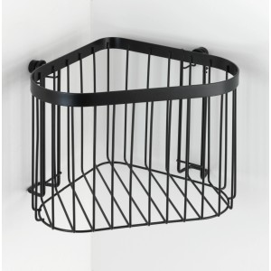Schwarze Wenko Eckablage Classic Plus aus Stahl zur Wandmontage im Bad.