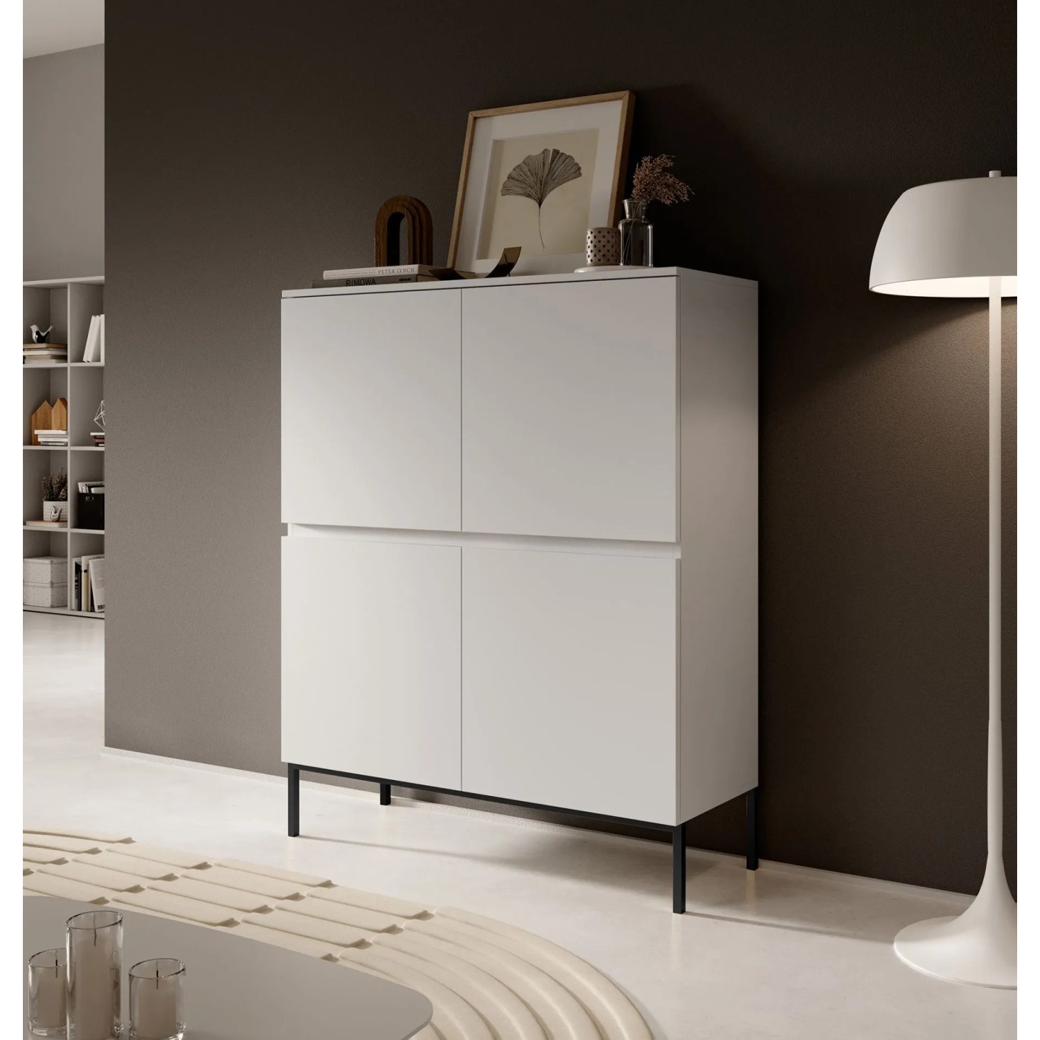 Selsey Highboard Bemmi 100 cm Hoch Weiß mit Schwarzen Beinen_2