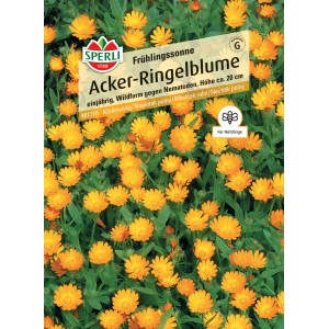 Samenpackung Acker-Ringelblume Frühlingssonne von Sperli mit gelb-orangen Blüten.