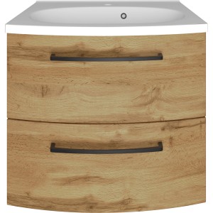 Held Möbel Waschtisch Florenz, 60 cm, Wotaneiche mit Mineralgussbecken und zwei Auszügen.