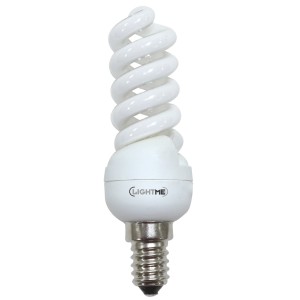 Energiesparlampe E14, Spiralform, 9,5W, warmweißes Licht.