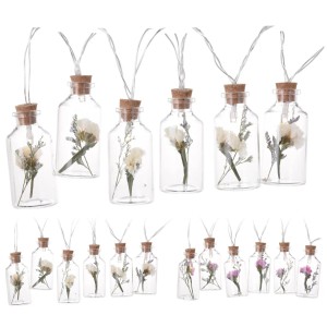 LED Lichterkette mit 6 Glasflaschen, gefüllt mit Trockenblumen, 100cm, 2-fach sortiert.