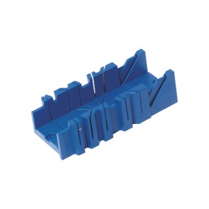 Blaue LUX Gehrungsschneidlade Classic 300 mm aus Kunststoff für präzise Winkelschnitte.