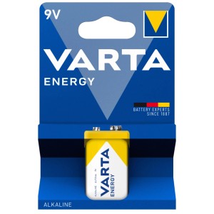 Varta 9V E-Block Alkalibatterie, gelb-weiß, in blauer Blisterverpackung. Zuverlässige Energie für 9V Geräte.