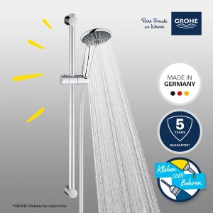Grohe QuickFix Brausestangenset Vitalio Joy 110 Mono Chrom mit Handbrause und Brauseschlauch.