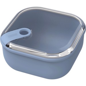 Rotho Frischhaltedose Ela 1 l in Horizon Blue mit transparentem Deckel und silbernem Rand.