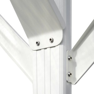 Detailaufnahme: Weiße Aluminium-Verbindungsstücke des Home Deluxe Carport Falo.