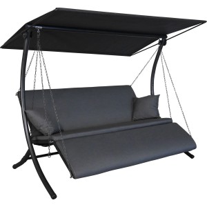 Angerer Hollywoodschaukel Swing Zip Anthrazit, 3-Sitzer mit Sonnendach und wetterfesten Auflagen.
