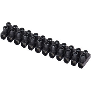Schwarze 12-polige Lüsterklemmen für Kabel von 1,5-4 mm², 10 Stück.