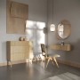 Selsey Kommode Nolie aus geölter Eiche mit 3 Schubladen, obere Schublade geriffelt, auf Holzbeinen. Modernes Design.