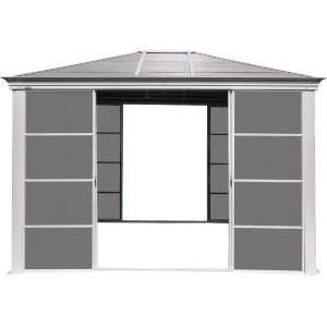 Sojag Pavillon Striano 10x12 Champagner mit Schiebetüren und Stahldach.