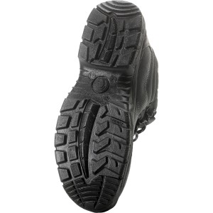 Sohle des schwarzen Herock Roma High Steel S3 Arbeitsschuhs, Größe 44, mit grobem Profil.