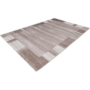 Beiger Kayoom Kurzflorteppich Falkland Darwin mit meliertem Design und Patchwork-Rahmen, 200x290 cm.