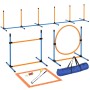 PawHut Hund Agility Set in Blau Orange mit Slalomstangen, Sprunghürde, Reifen und Tragetasche für Training.