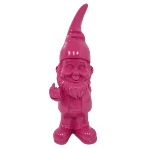 Magenta Deko-Figur: Zwerg mit Stinkefinger, 58 cm hoch für den Garten.