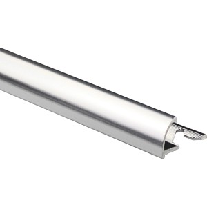 Glänzendes, silbernes Viertelkreis-Abschlussprofil aus eloxiertem Aluminium für Fliesenkanten.
