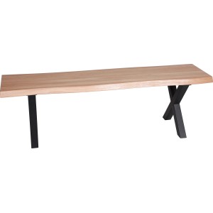Bank mit schwarzem X-förmigen Bankgestell, 400x420 mm, für Innen- und Außenbereich.