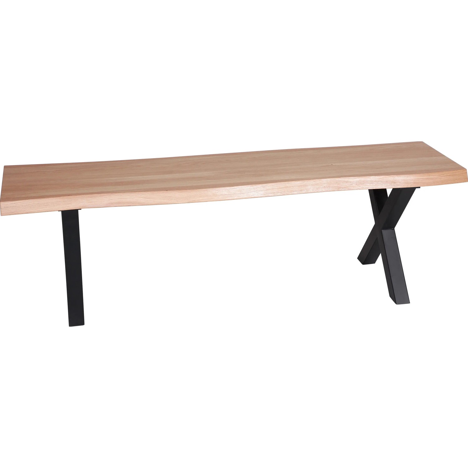 Bank mit schwarzem X-förmigen Bankgestell, 400x420 mm, für Innen- und Außenbereich.