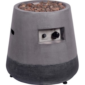 Graue Dobar Gas-Feuerschale Stellar Ø 50 cm mit Lavasteinen und Bedienfeld.