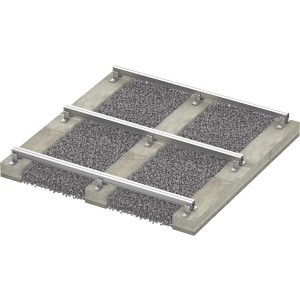 Bodenanker L (8 Stk.) zur Aufständerung von ALUecofix Terrassendielen auf einem Betonfundament mit Kies.