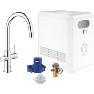 Grohe Blue Professional Armatur Set mit Filter, Kühler und CO2-Anschluss für gefiltertes Wasser.