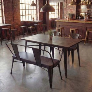 MCW Esszimmer-Set H10, 4-teilig: Tisch, Bank und 2 Stühle in Braun.