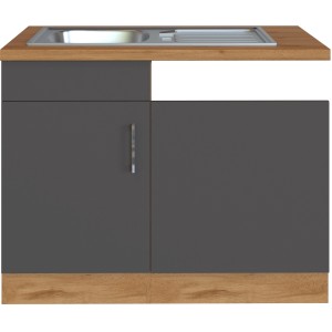 Held Möbel Spülzentrum Sorrento, 110cm, anthrazit/Eiche, mit Spüle und Tür.