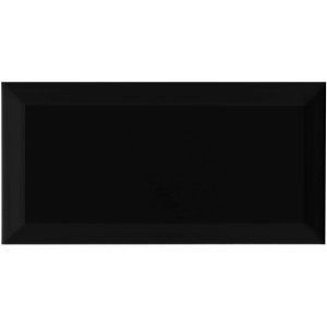 Schwarze, glänzende Wandfliese Facette Metro, 10x20 cm, für Bad und Küche.