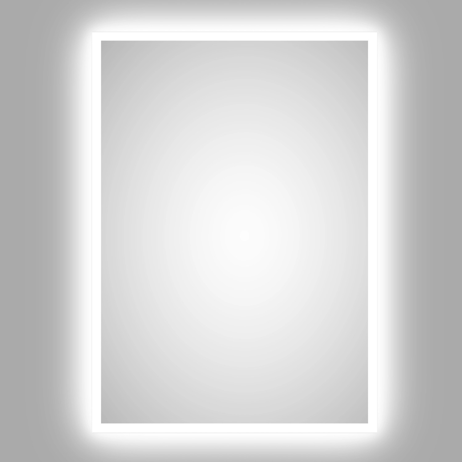 Rechteckiger DSK LED-Lichtspiegel Silver Mare, 50x70 cm, mit umlaufender, hinterleuchteter Beleuchtung.