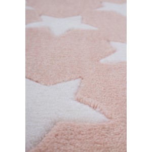 Detailansicht: Puderrosa Kinderteppich Sweety mit weißen Sternen, 120x170 cm.