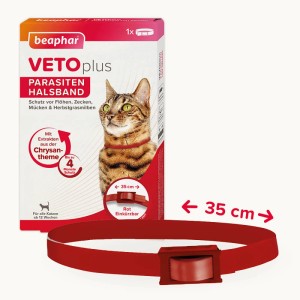 Beaphar Vetoplus Parasitenhalsband für Katzen, rot, 35 cm, zum Schutz vor Zecken, Flöhen und Mücken.