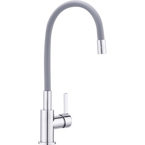 baliv Küchenarmatur KI-1821 Chrom-Grau mit flexiblem, grauem Silikonauslauf.