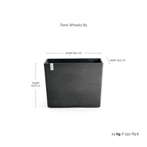 Dunkelgrauer Ecopots Pflanztopf Paris Rollen, 85x40x65 cm, ideal für Garten und Terrasse.